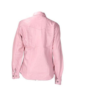 Pink Leather Button Down Shirt