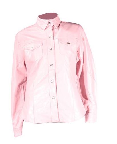 Pink Leather Button Down Shirt